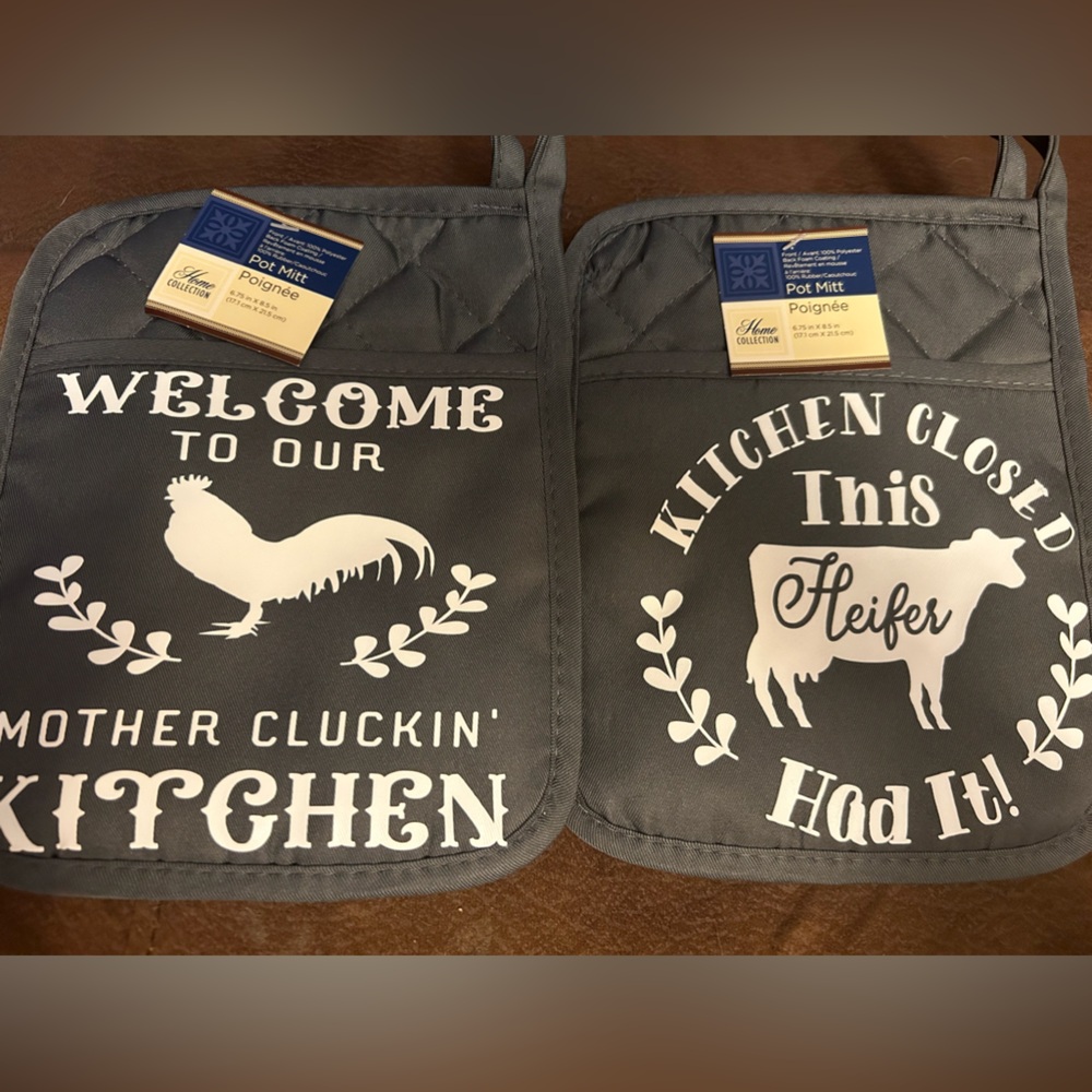 Handmade Potholder Set Farmhouse Gray & White NEW